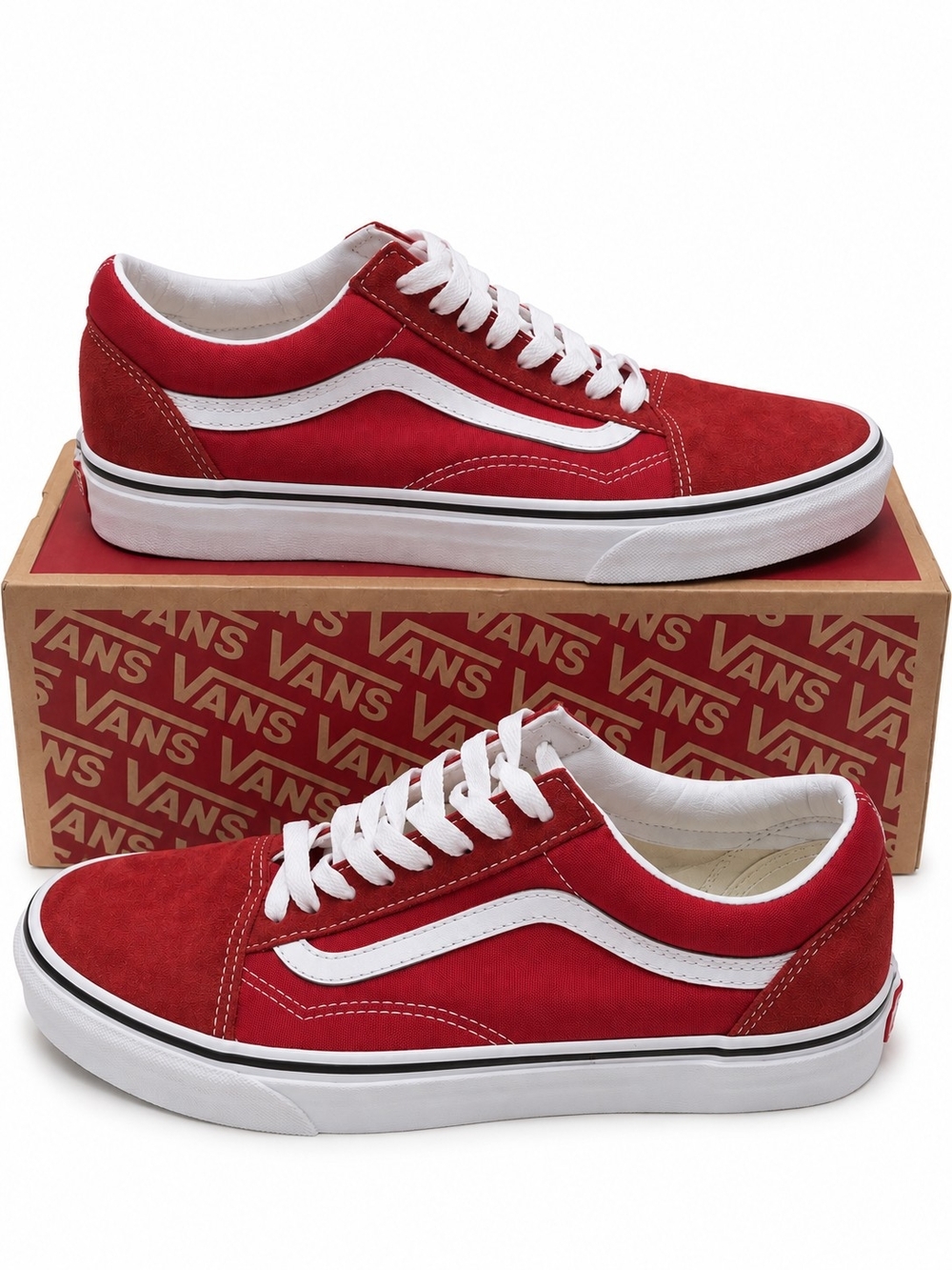 Vans Red and White Old Skool Low-Top Sneakers